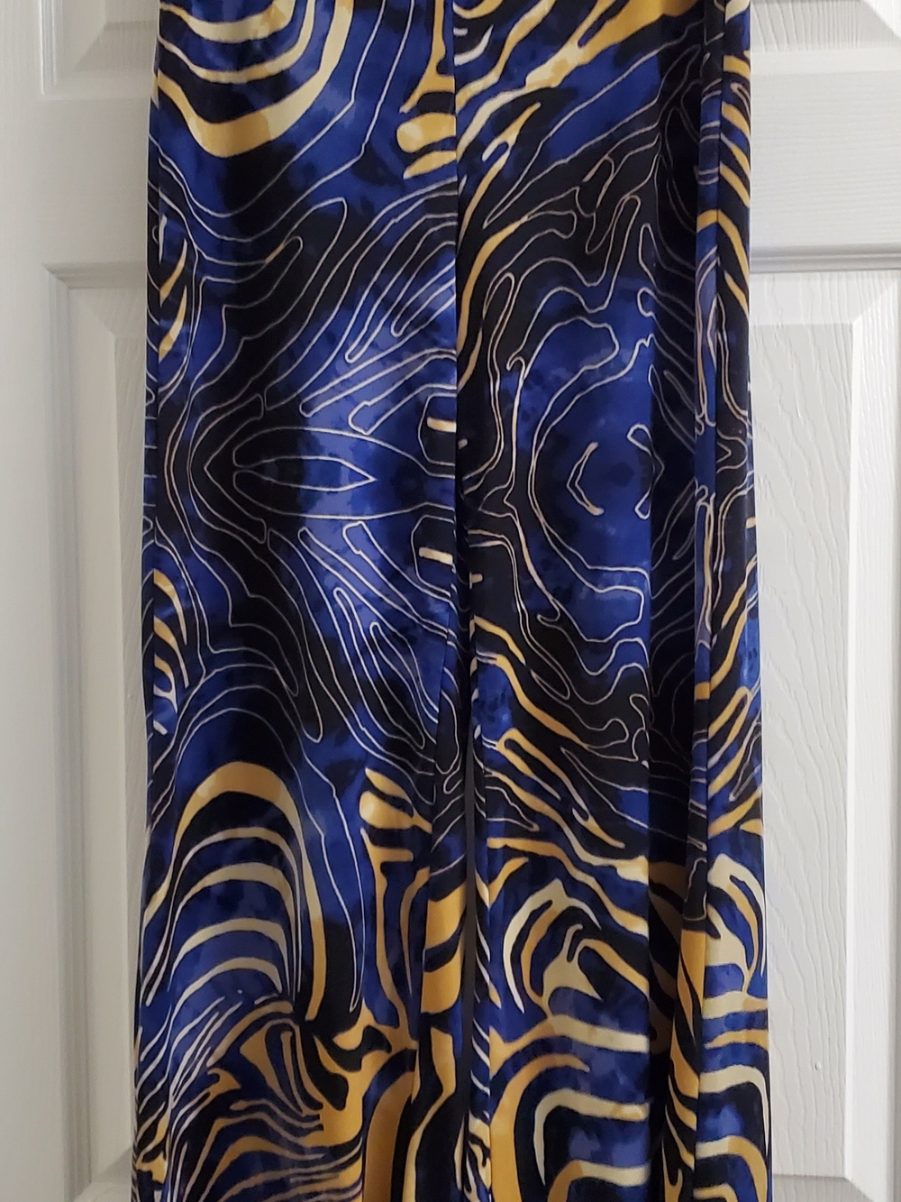 Women's Navy and Gold Maxi Skirt with Abstract Print